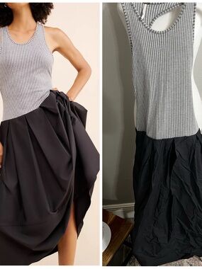 Free People Drops Of Venus Midi Dress Gray And Black Xs Pockets